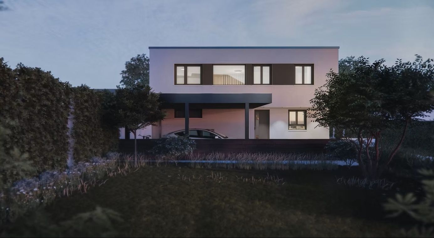 Außenansicht eines modernen Hauses mit Garten